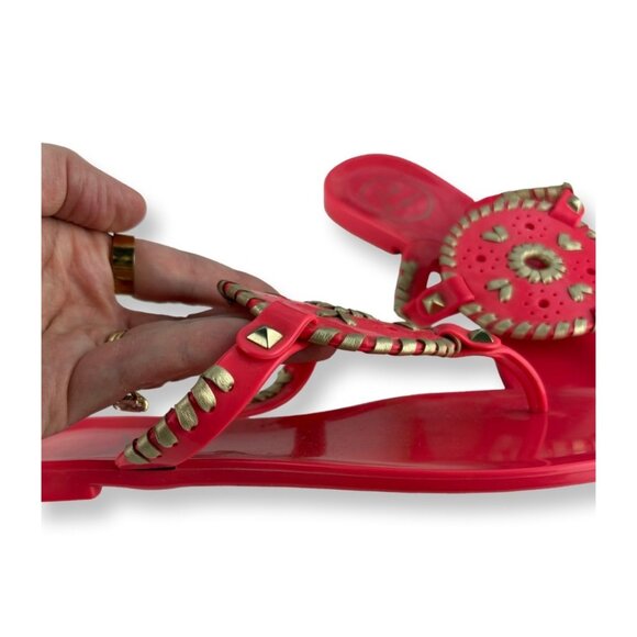 Jack Rogers Georgica Jelly Thong Sandals –Hot Pink/Coral & Gold Women’s Size 8 - Picture 3 of 6